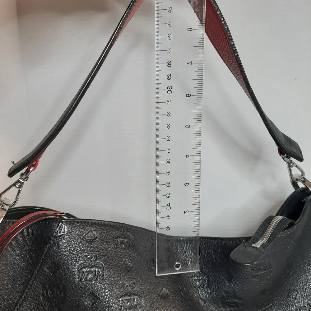 Black Embossed Crossbody Bag with Red Trim